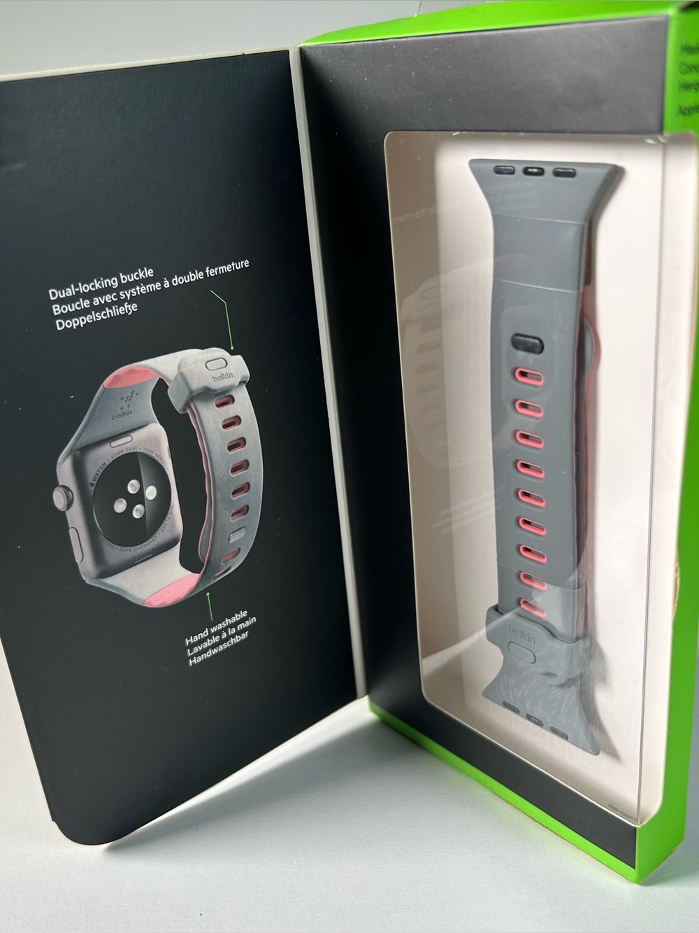 Belkin Apple Watch Sport Band 42 mm black and lime green New In Box Sealed